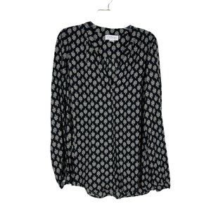 Anthropologie Velvet Graham and Spencer top black long sleeve Sz L blouse print